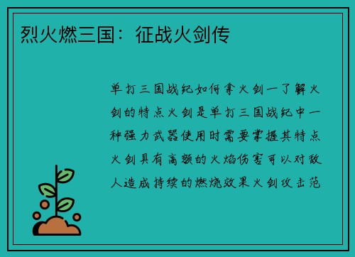 烈火燃三国：征战火剑传